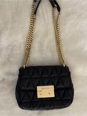 Michael Kors Black Quilted Shoulder Bag with Gold Chain